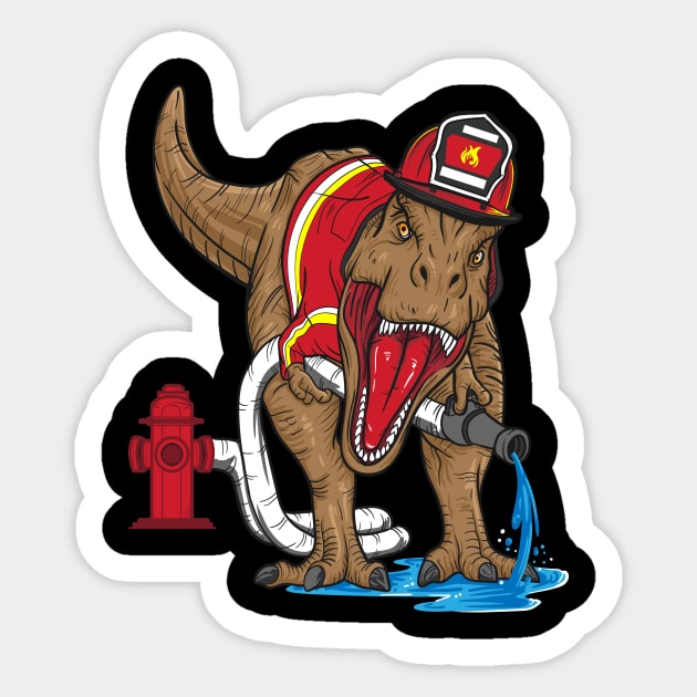 Firefighter T Rex Dinosaur Kids Sticker by captainmood